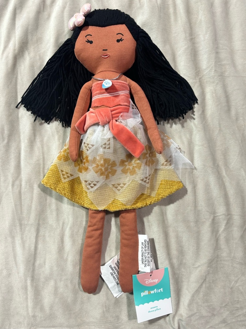 Pillowfort Coral & Yellow Plush Doll with Black Yarn Hair
